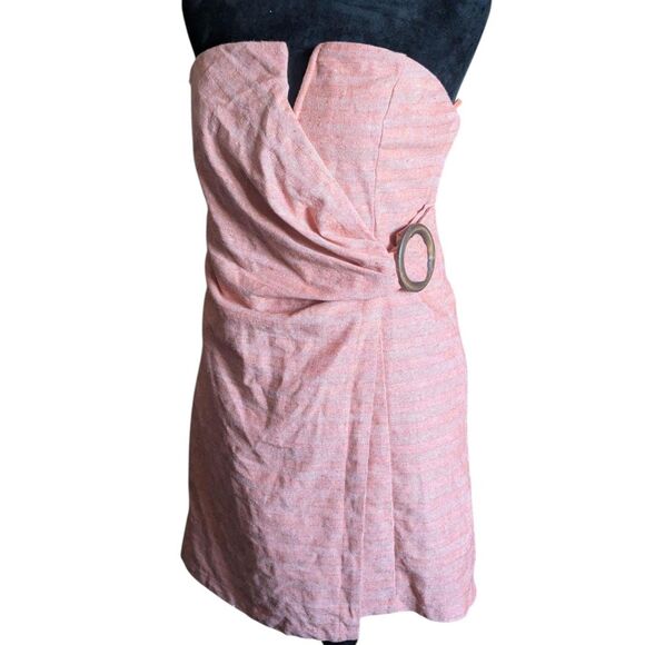 Line & Dot Linen Blend Strapless Mini Dress, Size M - Picture 2 of 8